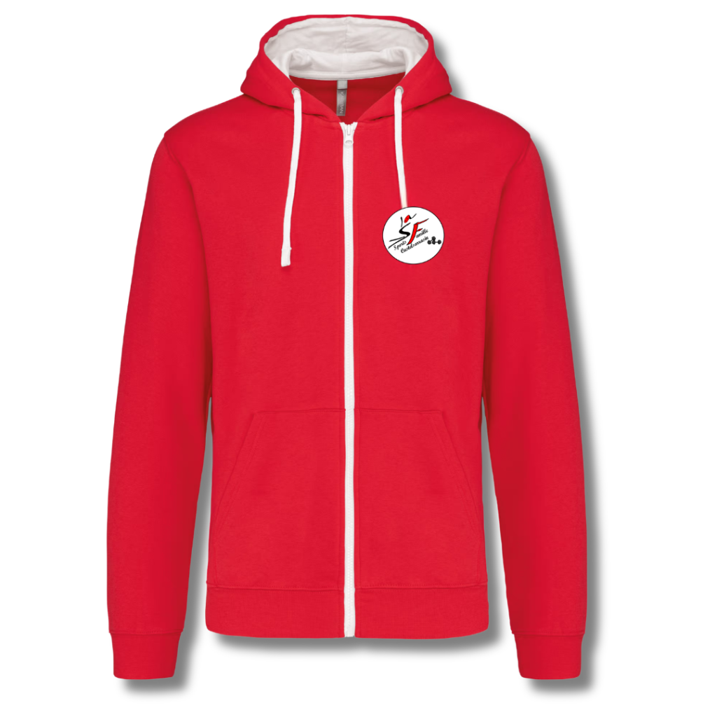 K466 - Sweat-shirt zippé capuche contrastée - SF